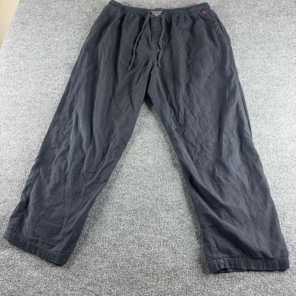 Polo Ralph Lauren Pajama Pants Mens L Black Drawstring Pony Logo Cotton Lounge